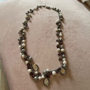 WHBM Statement necklace. Silver pearl and smoky taupe.